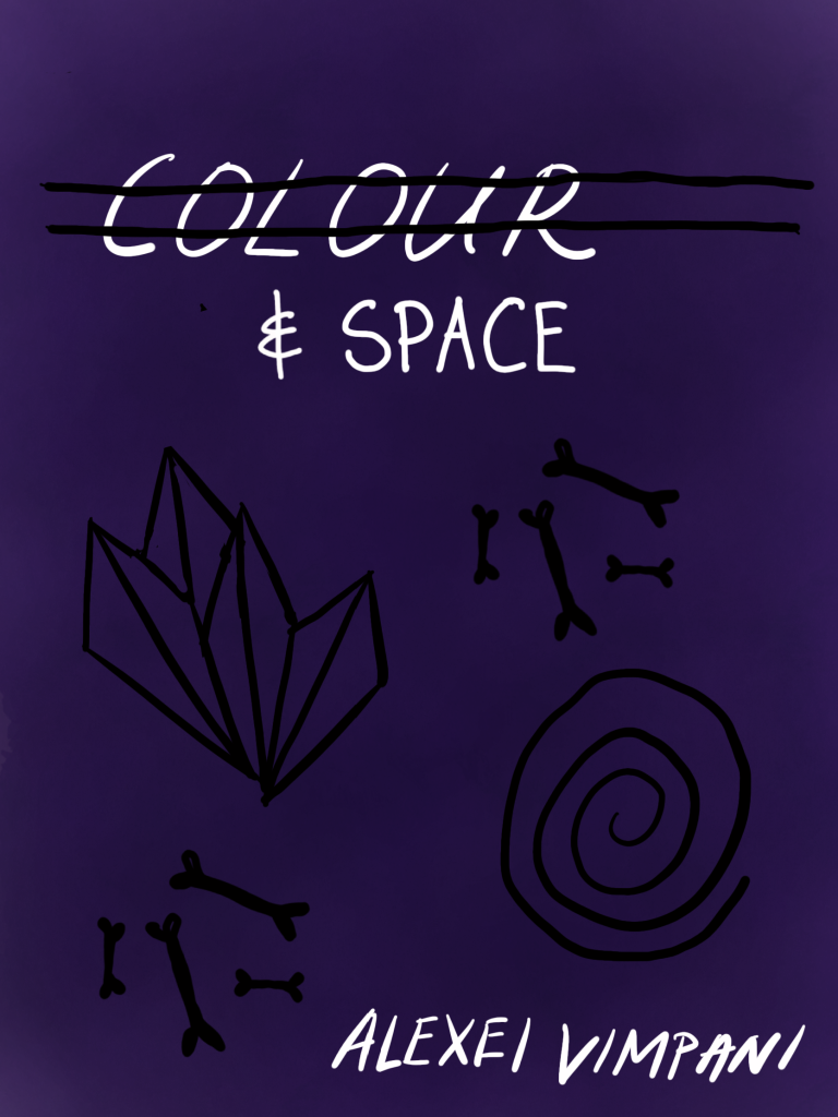 “Colour & Space” in white on purple background with black motifs. 